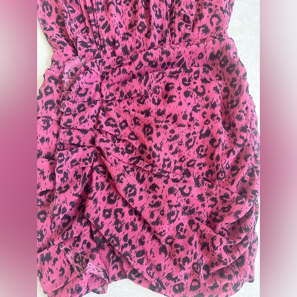 All Saints Pink Leopard Assymetrical Ruffle Dress US 4 - Picture 8 of 13